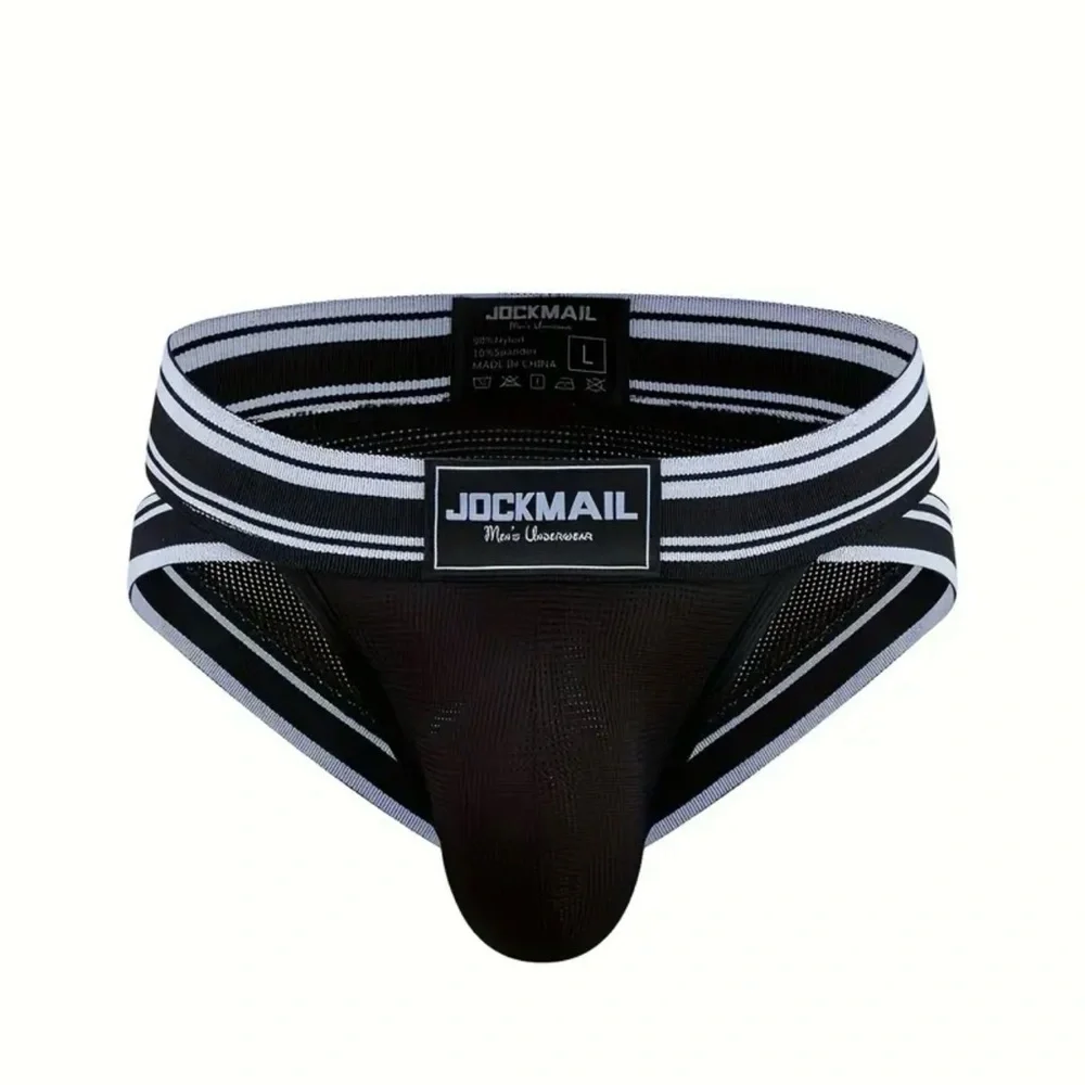 Jockmail Black and White Striped Jockstrap.